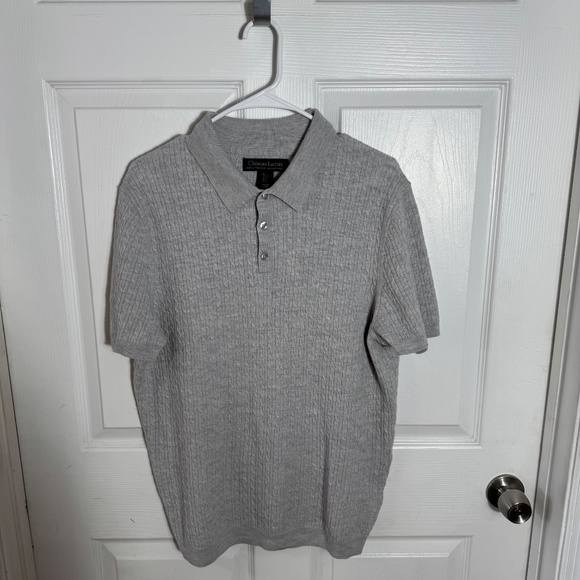 Christian Lacroix Gray Merino Wool Polo Sweater LG Knit Short Sleeve Designer - Picture 7 of 7